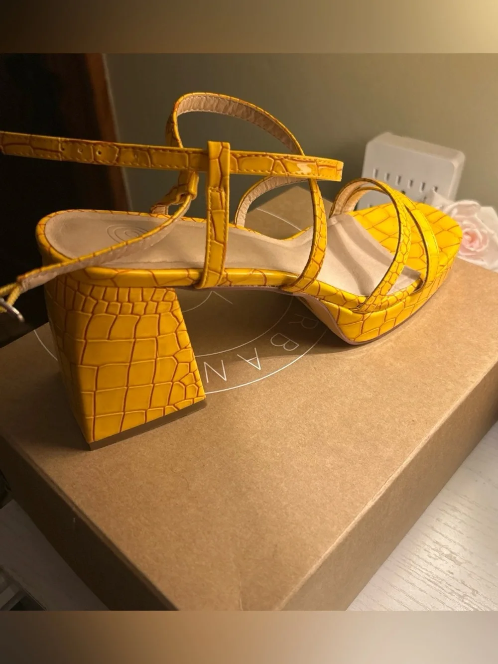 UO Yellow Croc-Embossed Block Heel Sandals - Women